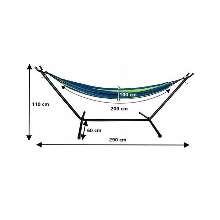 Super! Hamak ogrodowy Ze Stelażem Mocny XXL 110x290 cm + Pokrowiec