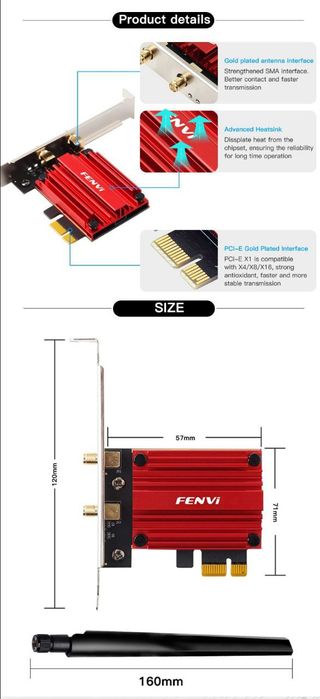 Бездротовий адаптер FENVI WiFi 6 PCI-E AX1800 WiFi 6 Bluetooth 5.2