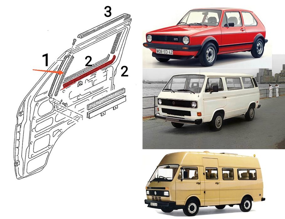 Ущільнювач дверей вікна VW T3 '79-92 LT '76-96 Golf MK1 2 B2 Passat