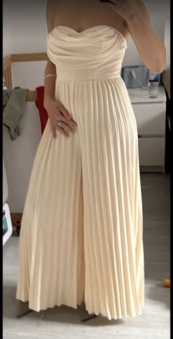 Elegancki kombinezon szerokie nogawki xl plisowany hit