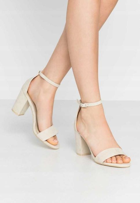 sandały nelly beżowe słupek obcas eleganckie 40 nowe  na kostkę