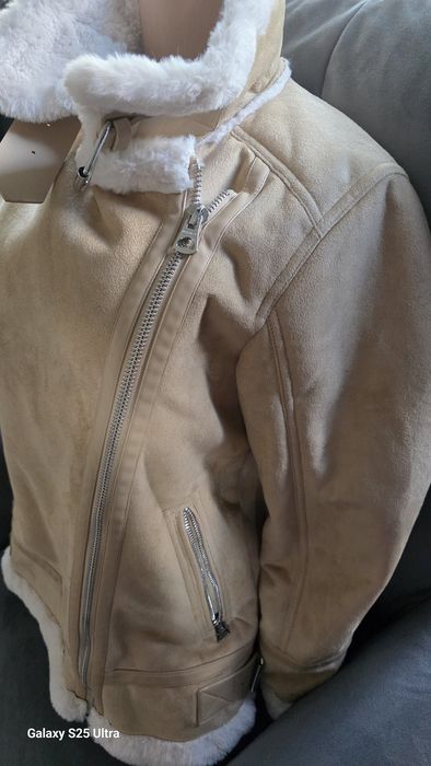 Kurtka Pilotka Aviator Pull&Bear M | Ciepły Kożuszek Biker Camel (Stan Idealny)