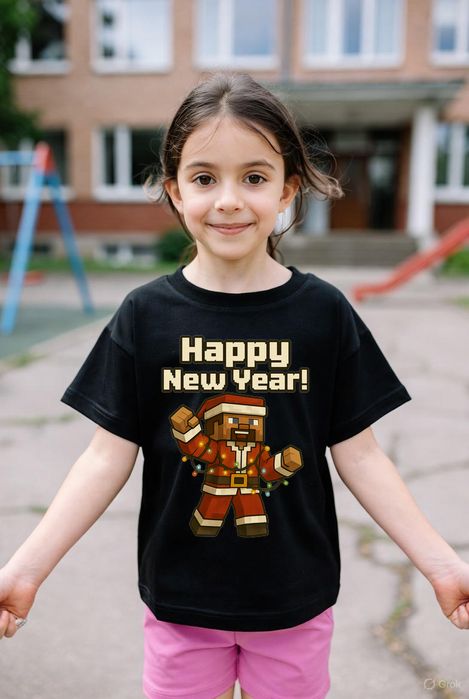 Koszulka dziecięca czarna steve w minecraft prezent święta 140