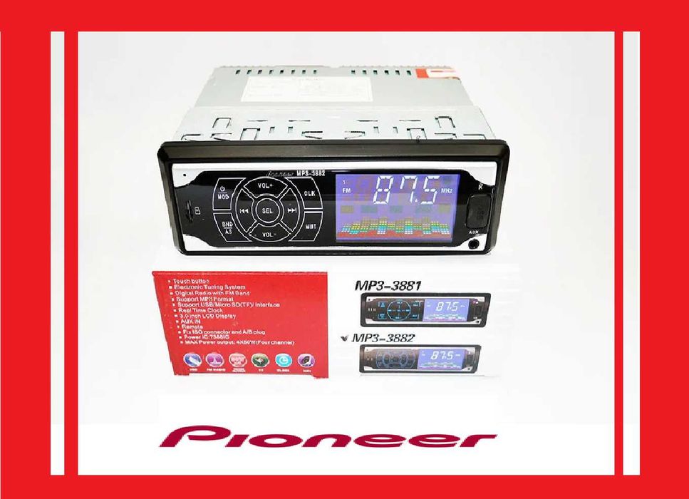 Автомагнитола сенсорная Pioneer 3882 ISO - MP3 Player, FM,USB,SD,AUX