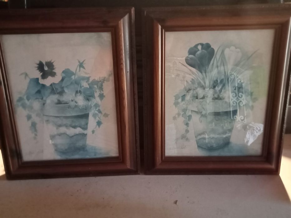 Quadros antigos com desenho em tons azul claro