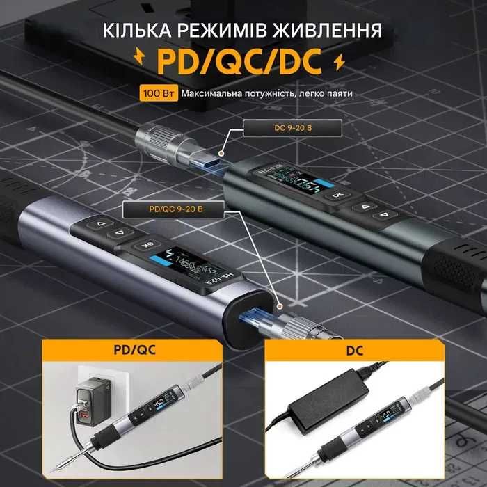 цифровой паяльник FNIRSI HS-02B 100 Вт + 3 жала