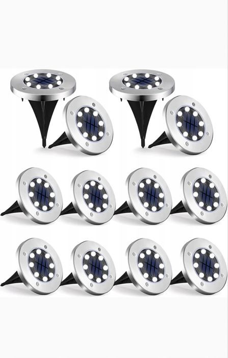 LAMPKI SOLARNE OGRODOWE LED x12 – Świecący Dysk Nierdzewne