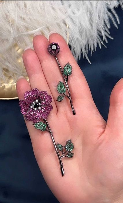 Серьги "Пурпурові Маки" кристали Swarovski