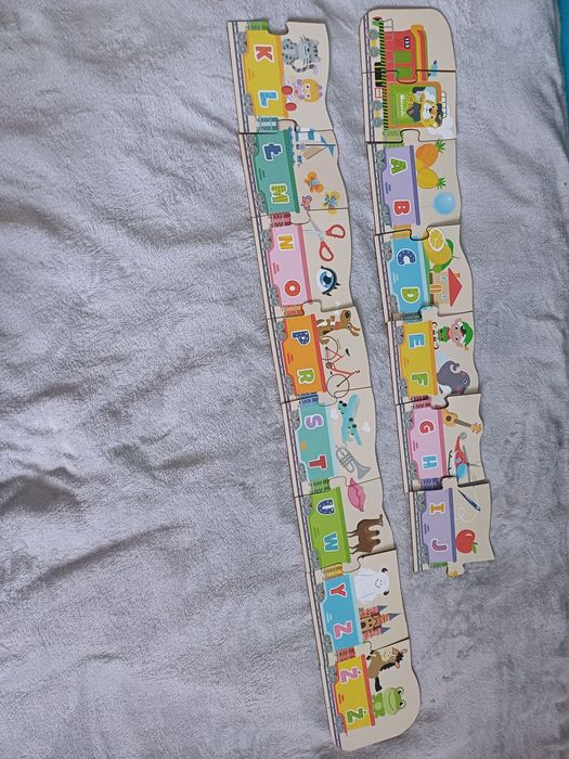 Edukacyjny Drewniany pociąg alfabet puzzle