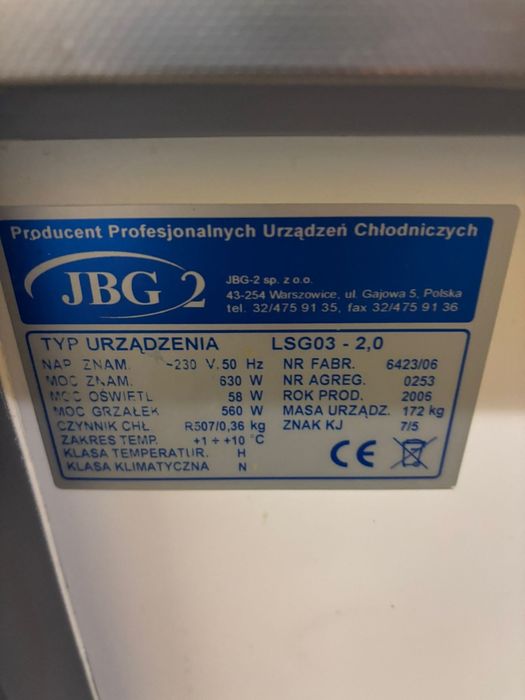 Lada chłodnicza JBG  1.60m  chłodnia