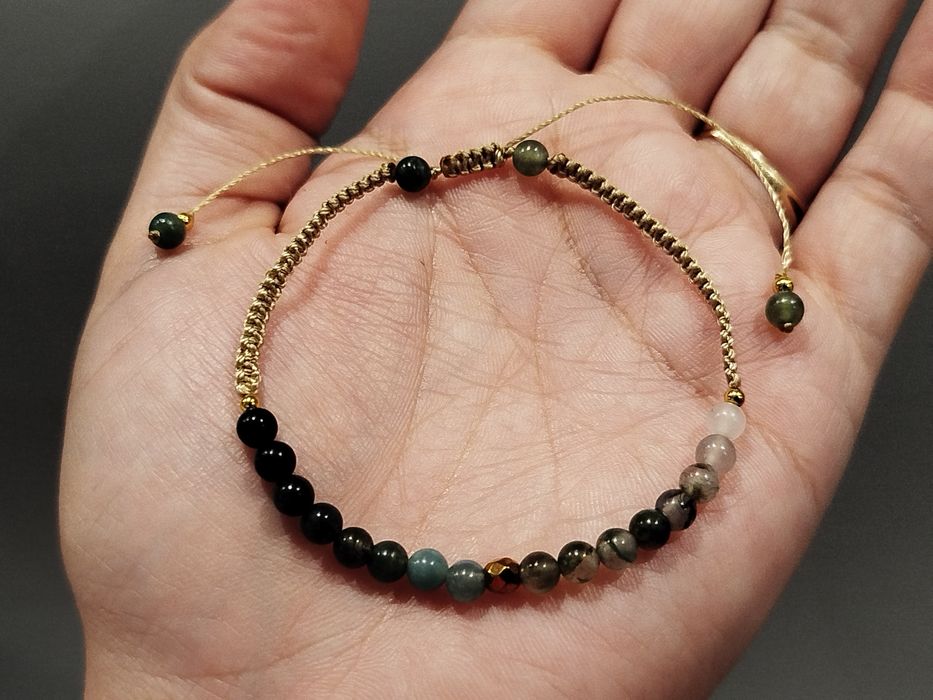 Bransoletka handmade kamienie naturalne Agat Mszysty i Hematyty