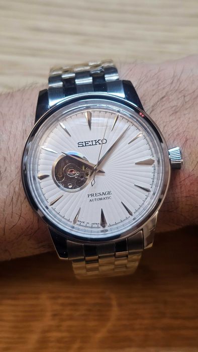 Seiko Presage Cocktail Branco Prateado e Pulseira Azul