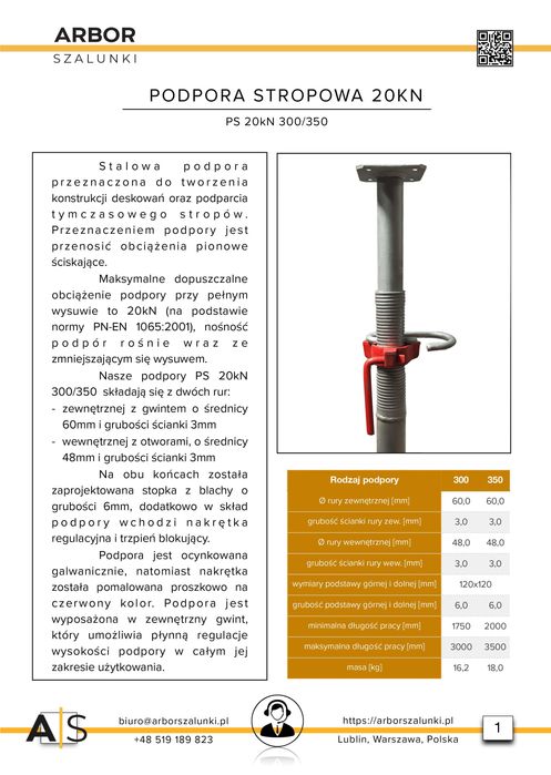 Sztyca STEMPEL Podpora BUDOWLANA Stropowa DB ECO 20kN 300 1,75-3,00m