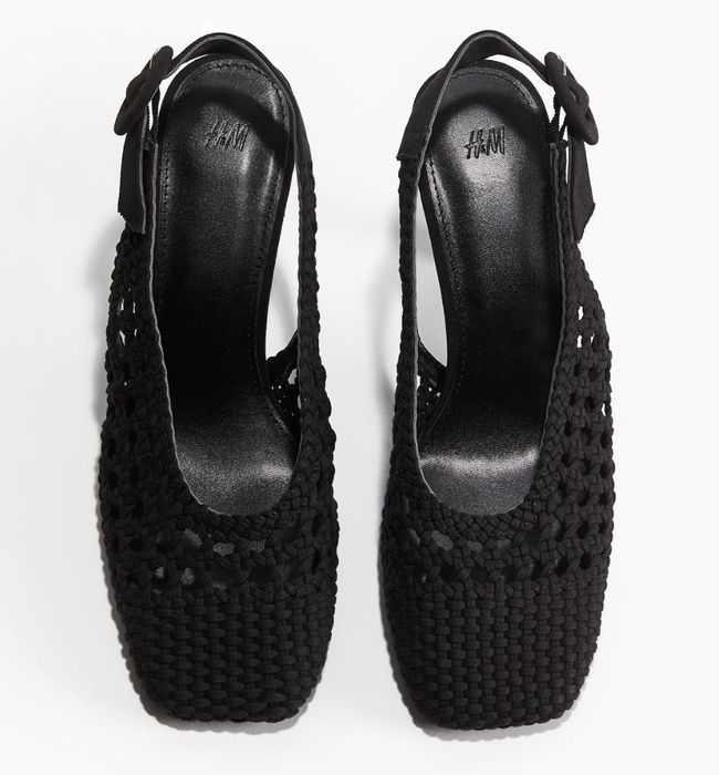 Piękne plecione buty H&M na designersko wygiętych obcasach.
