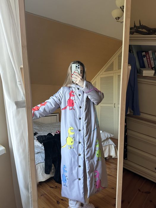 Утеплений дизайнерський пуховик lev.i.rosa з динозаврами розмір с