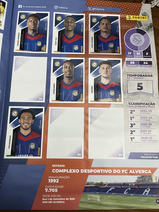 Caderneta Panini Futebol 2025/26 com 195 Cromos Colados (40%)