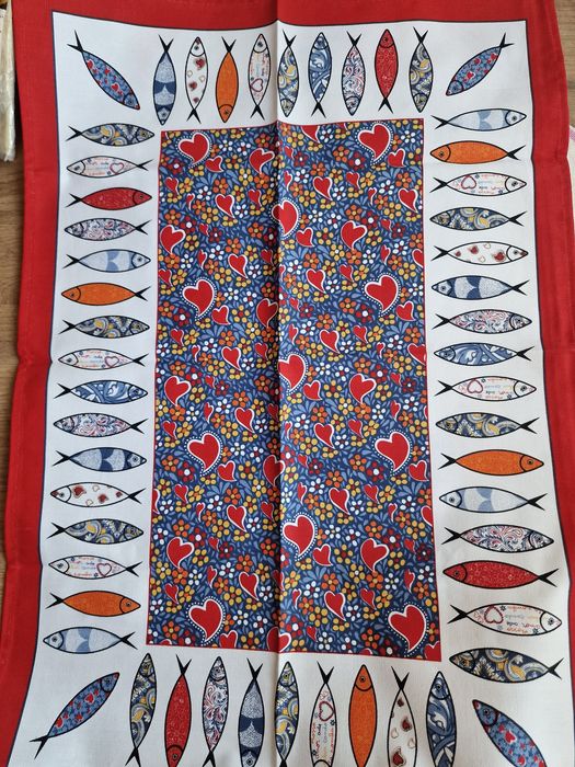 Nowa ściereczka kuchenna z Portugalii Sardynki vintage folk