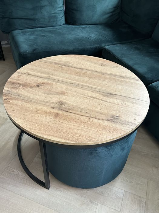 Stolik kawowy z pufem srednica 80cm