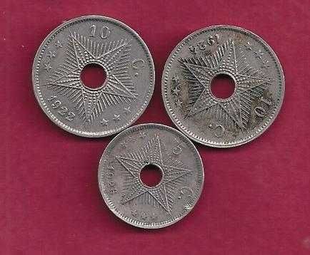 CONGO-BELGA  3   Moedas  5 cent 1926  10  cent 1922 e 1924