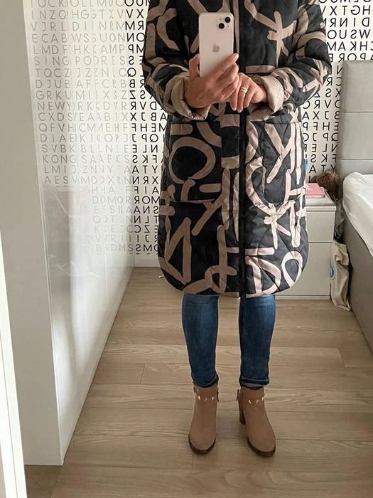 Dwustronna kurtka pikowana LaDonna 38 - beż / czarna we wzory, zimowa