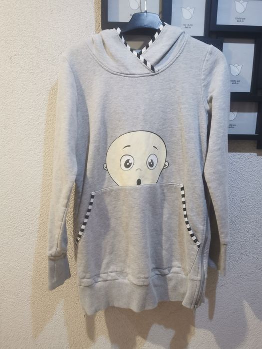 Bawełniana bluza ciążowa rozpinana po bokach z kapturem S/XS