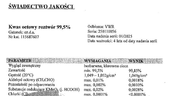 Kwas octowy lodowaty 99,5%