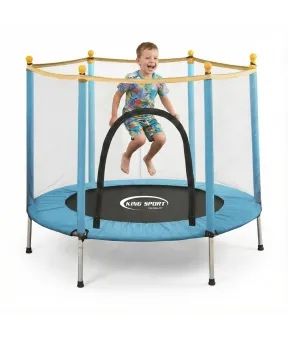 Батут дитячий 140см King Sport із захисною сіткою, 6 опорних ніжок Blue