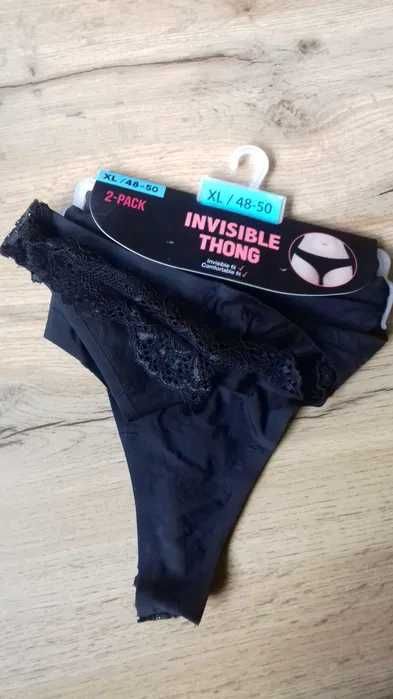 Majtki damskie stringi czarne + koronka XL 2 sztuki