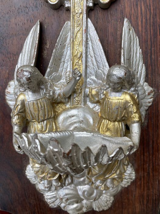 Pia de água benta Séc XIX Metal prata e dourado 28 cm