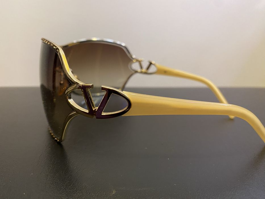 Okulary Valentino Vintage Y2K Shield z Kryształkami + Etui