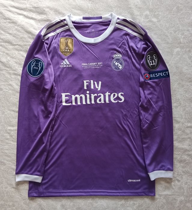 Camisola Retro do Real Madrid alternativa de manga comprida da final da liga dos campeões da época 16/17
