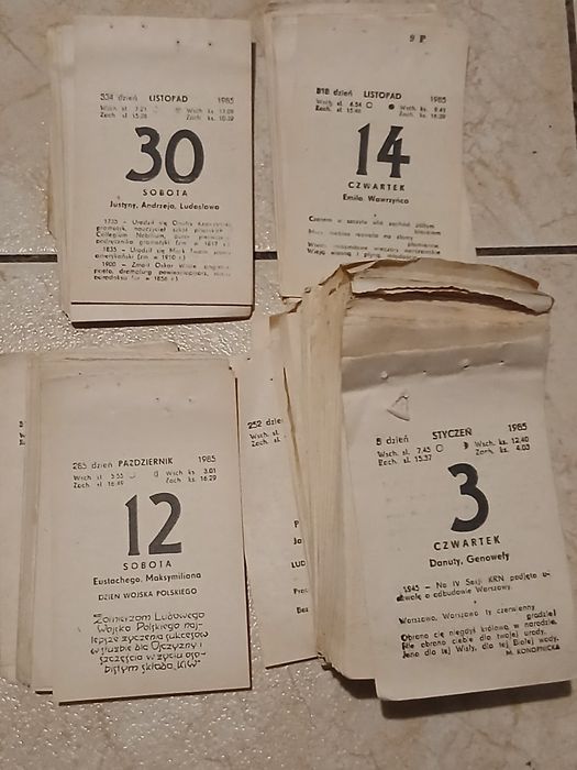 Kartka z kalendarza 1985 40 lat minęło urodziny rocznica