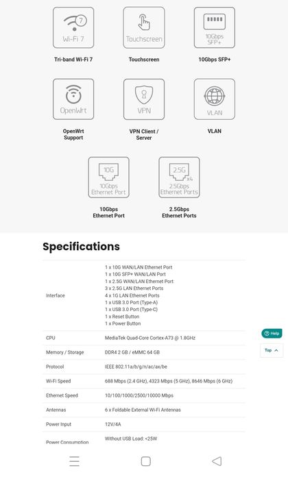 GL-iNet Flint 4 GL-BE14000 WiFi 7 трибенд  6гГц  320 мГц  SFP+ 10Gb WAN/LAN  VPN