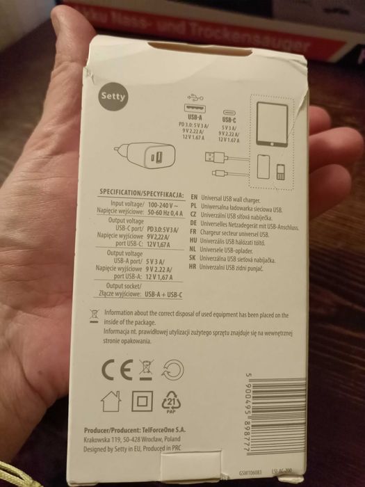 Ładowarka sieciowa USB A, USB c