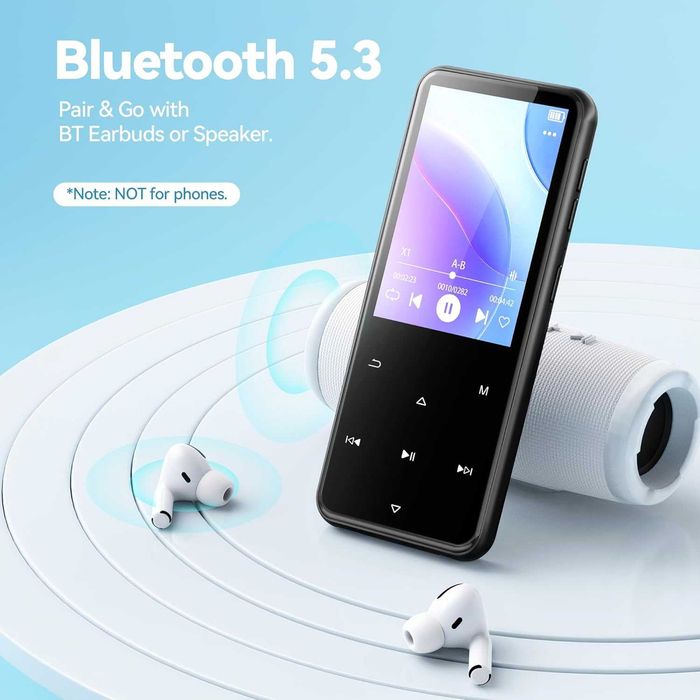 MP3 плеєр AGPTEK M3PL, Bluetooth 5.3, 2.4” TFT екран, 64 ГБ