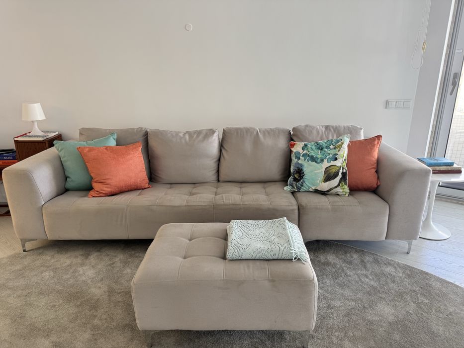 Sofá cinza, chaise longue, interdesign, função cama | Excelente estado