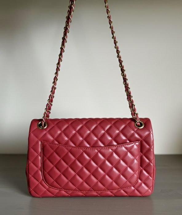 Torebka Chanel Klasyczna Duża z łańcuszkiem czerwona pikowana