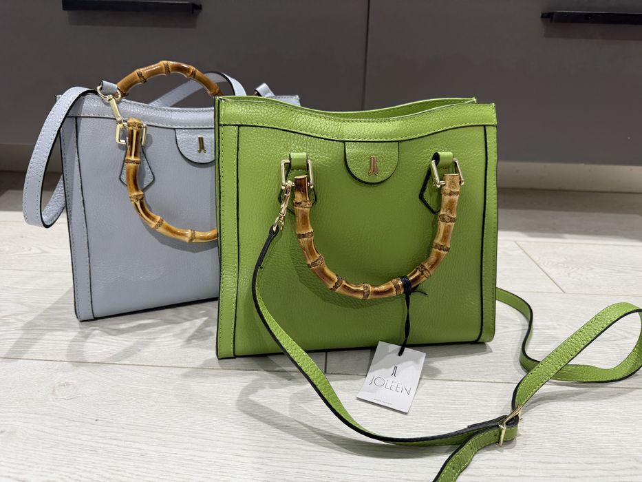 Сумка шкіряна joleen Італія блакитка зелена натуральна шкіра бамбук