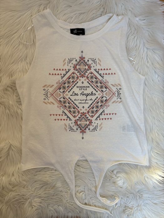 biały, wiązany na dole top bez rękawów w stylu boho marki Reserved M