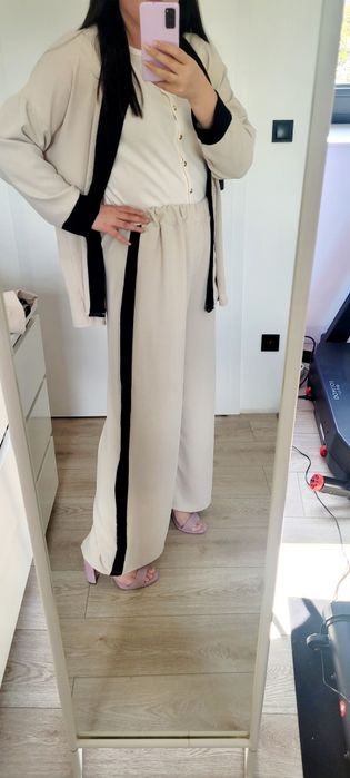 Komplet beżowy garnitur damski elegancki xxxl beżowy