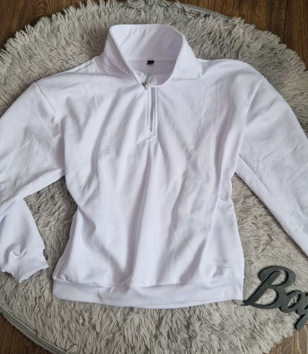 Nowa bluza biała z krótkim zamkiem, stójką S