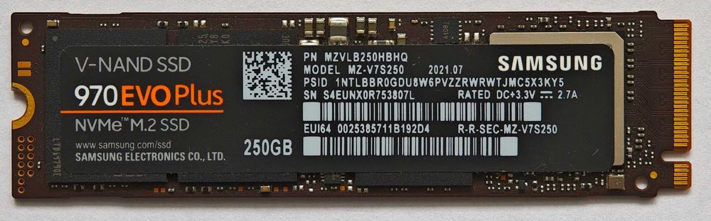 Samsung SSD 970 EVO Plus 250GB M.2 NVMe – стан 93%