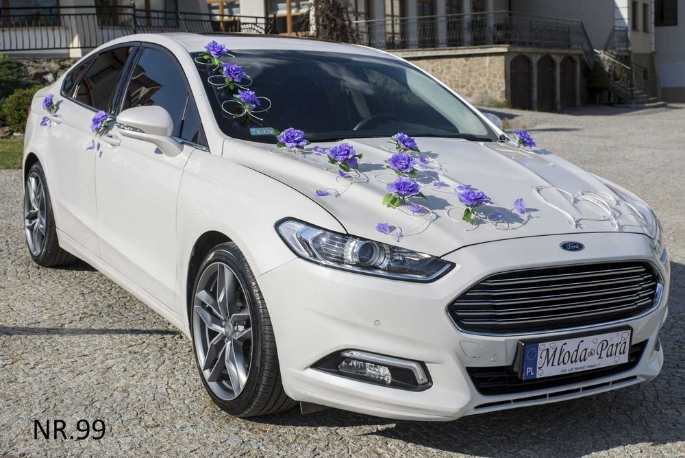 FIOLETOWY stroik na samochód.Dekoracja na samochód auto do ślubu 099