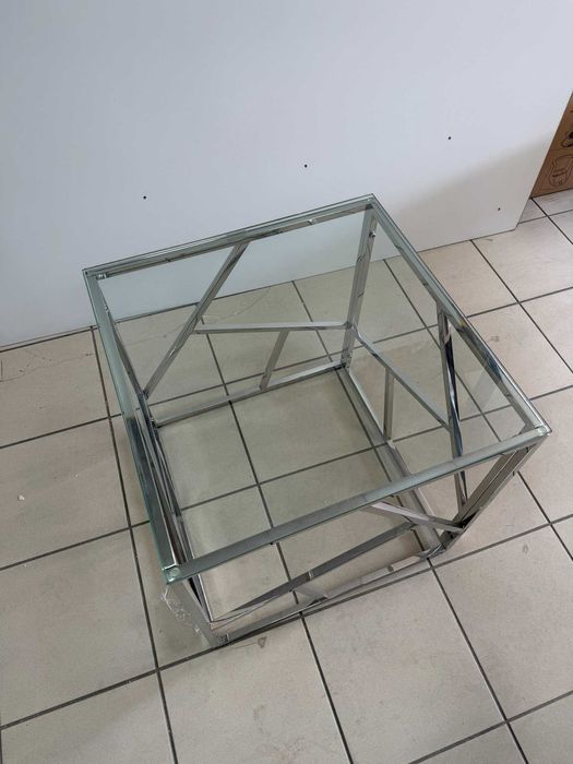 Stolik kawowy CH.008S Kostka szkło hartowane / chrom
