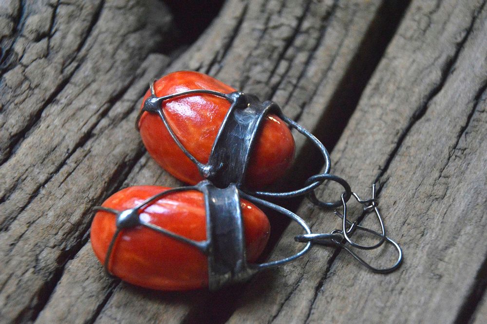 Pomarańczowe - witrażowe ceramiczne kolczyki