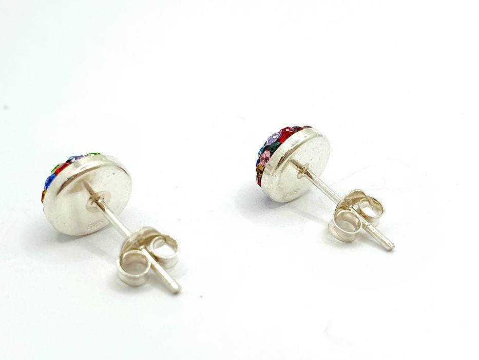 Kolczyki srebrne pr.925 półkule 10mm z kolorowymi cyrkoniami