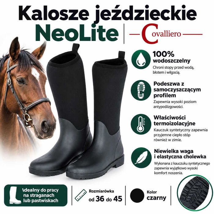 Kalosze jeździeckie NeoLite, czarny, Covalliero, rozmiar od 36 do 45