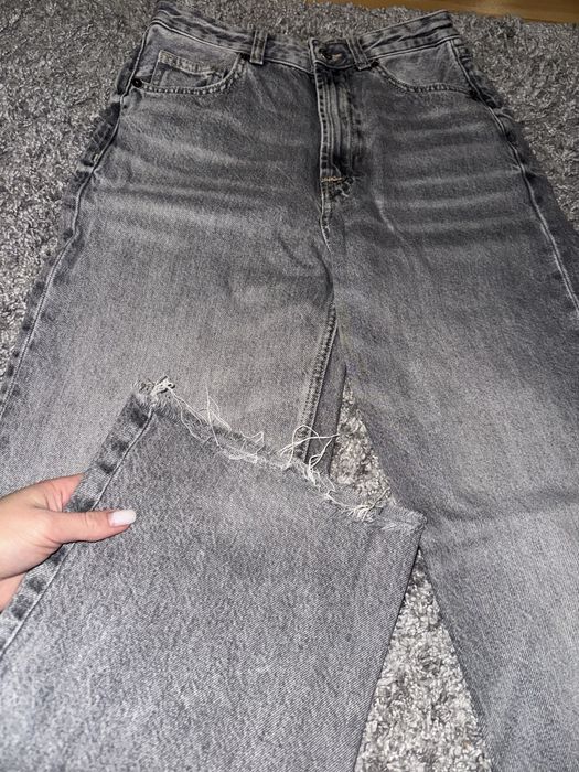 Джинсы Zara wide leg серые прямые широкие палаццо высокая талия