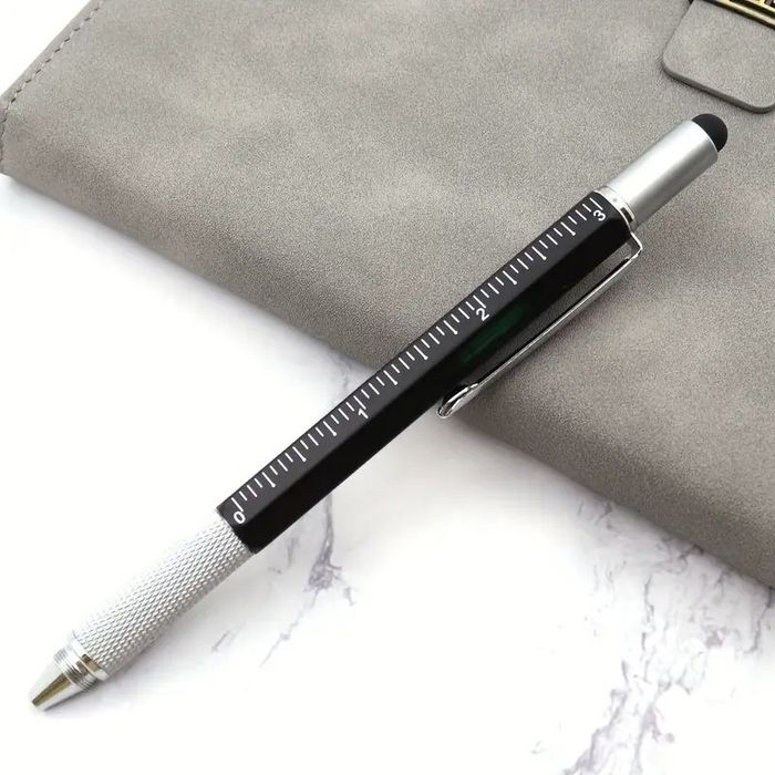 Długopis Multitool 6w1 miarka śrubokręt poziomica - czarny