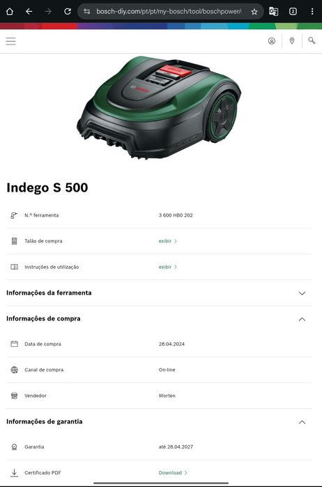 Robot Corta-relvas Bosch Indego S 500